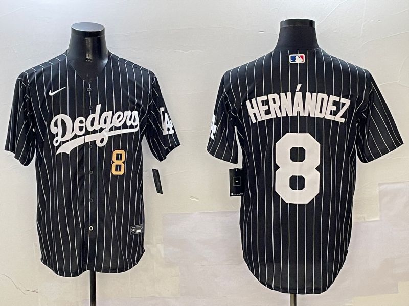 Men Los Angeles Dodgers #8 Hernandez Black Stripe Jointly Name 2025 Nike MLB Jersey style 9